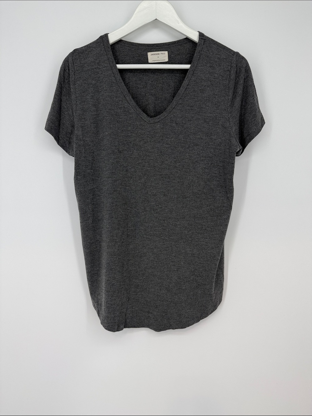 Jackson Rowe V-Neck Short Sleeve Women's Top — Charcoal Gray